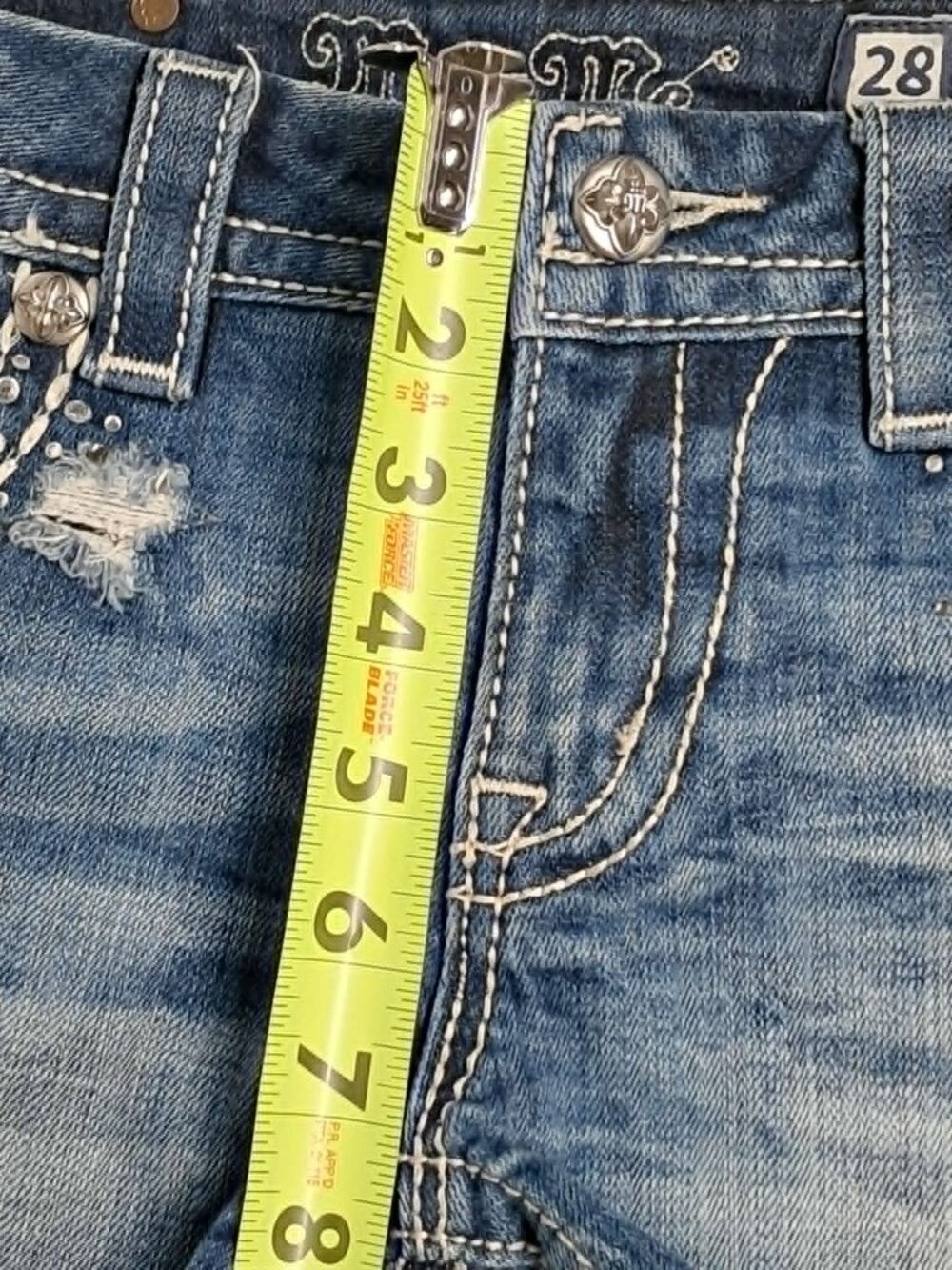Miss Me Shorts Size 28 Low Rise Distressed Denim Embelished Rhinestone JE8154H - Picture 11 of 15